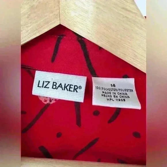 Vintage Liz Baker Red and Black Polka Dot Button Up Blouse Retro Eclectic 14 - Picture 3 of 12